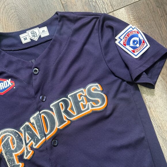 Vintage San Diego Padres Jersey Kids Youth Size Medium Navy Blue 90's Logo Rare - Picture 2 of 9